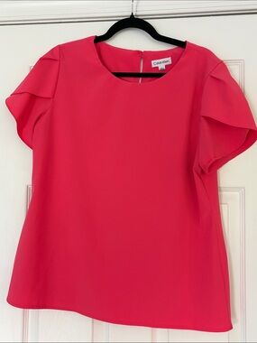 Calvin Klein Bright Pink Flutter Sleeve Blouse